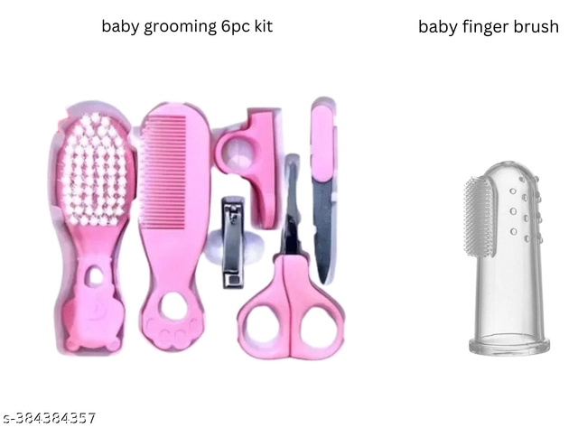 Combo of Silicone Pedicure & Manicure Set (6 Pcs) with Finger Brush for Infants (Pink, Set of 2)