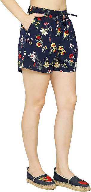 My Swag Womens Floral Printed Shorts With Two Front Pockets (Blue, S) (A-36)