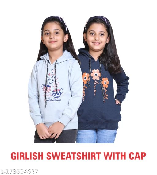 Woolen Printed Hoodie for Girls (Grey & Navy Blue, 4-5 Years) (Pack of 2)