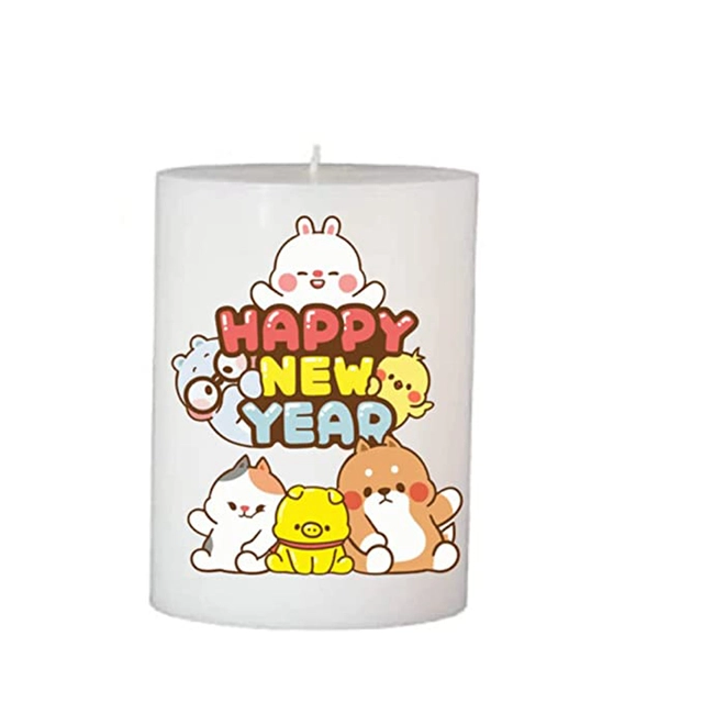 Floish Decor Premium Printed Happy New Year Pillar Candle