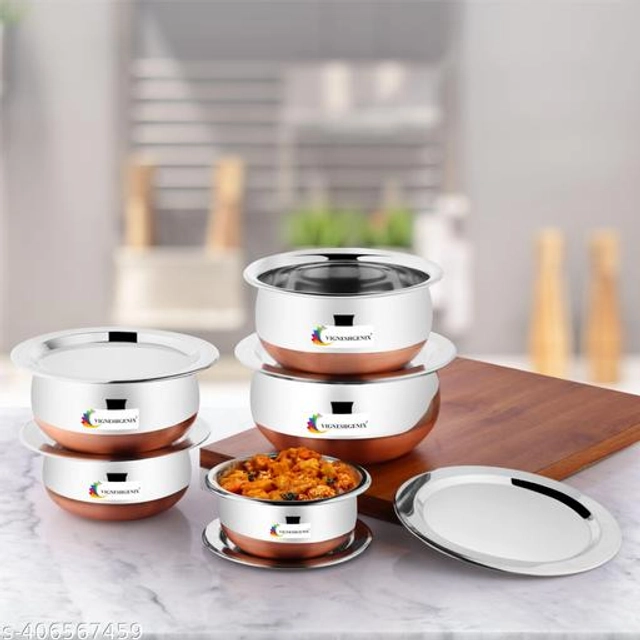 Stainless Steel Copper Bottom Handi Pot Set (Silver, Set of 5)