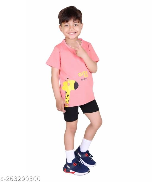 Cotton Printed Clothing Set for Boys (Pink & Black, 6-9 Months)