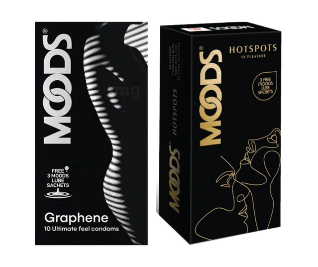 Combo of Moods 10 Pcs Graphene & 10 Pcs Hot Spots 5x Pleasure Condoms with 3 Pcs Free Lube Sachets (Set of 2)