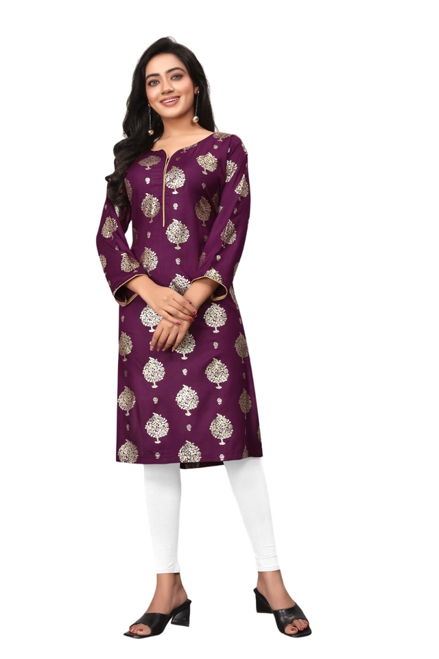 Cotton Silk Embellished Kurti for Women (Purple, M)