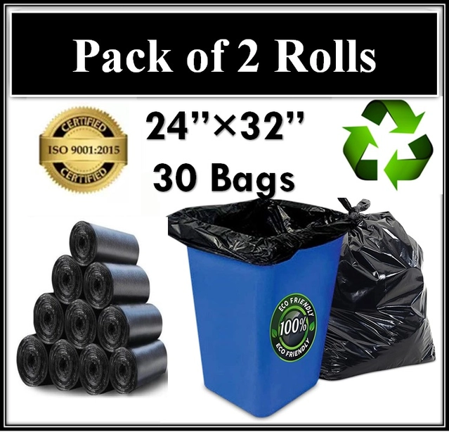 Biodegradable 15 Pcs Garbage Bags (Black, 24x32 inches) (Pack of 2)