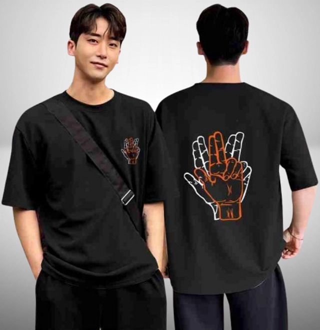 Cotton Round Neck Printed Oversized T-Shirt for Men (Black, M)