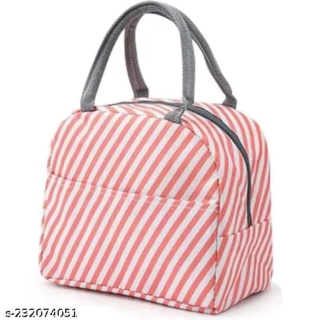 Polyester Lunch Bag for Men & Women (Pink & White)