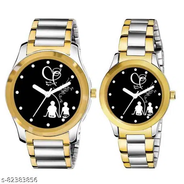 Analog Watch for Couple (Multicolor, Pack of 2)