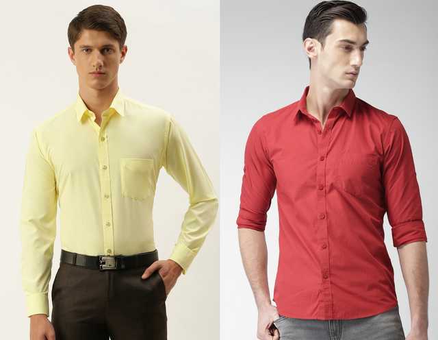 Casual Solid Shirt for Men (Pack of2) (Lemon Yellow & Maroon, M) (AE-34)