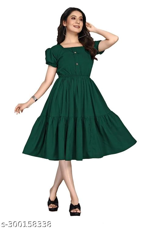 Crepe Solid Dress for Women (Green, S)