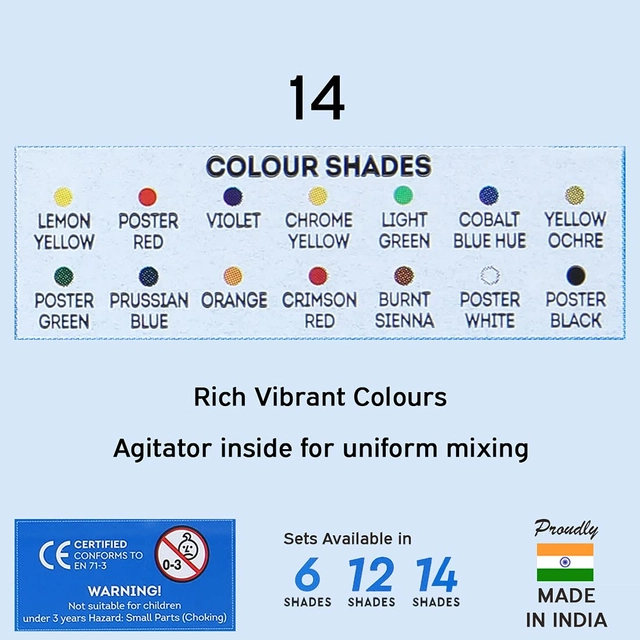 DOMS Poster Colours 14 Shades (Set of 1, Multicolor)