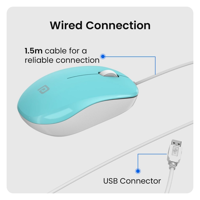 pTron Wired Optical Mouse with 3 Buttons for Computer (Teal)