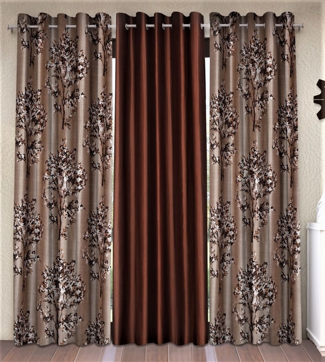 Fashion String Floral Brown Semi-Transparent Polyester String Door Curtains (213 cm) (7 ft) (Pack of 3)