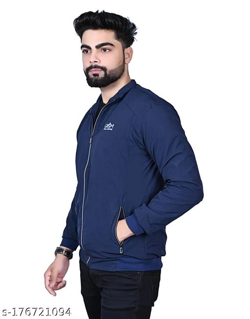 Polyester Jacket for Men (Navy Blue, L)