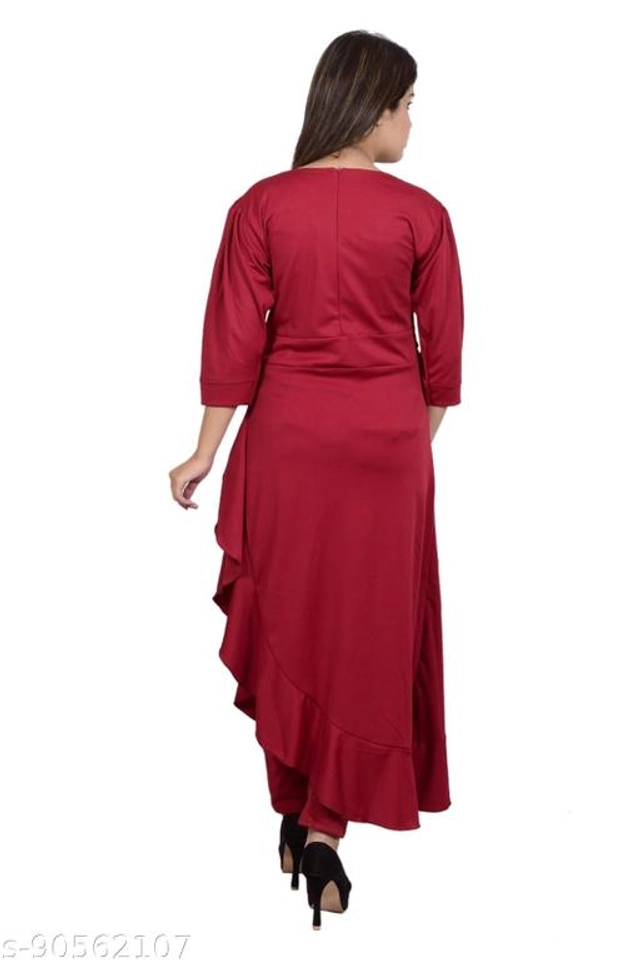 Lycra Solid Kurti with Pant for Women (Maroon, L)