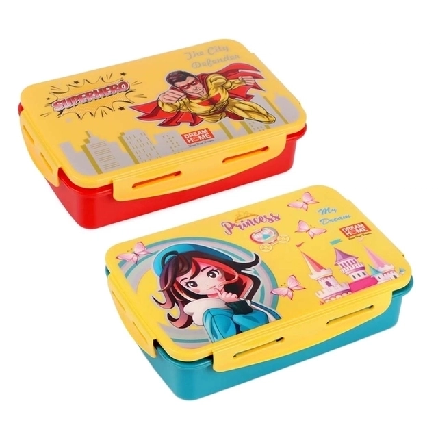 Lock n Lock School Lunch Box (800mL each, Pack of 2, Boy & Girl Character)