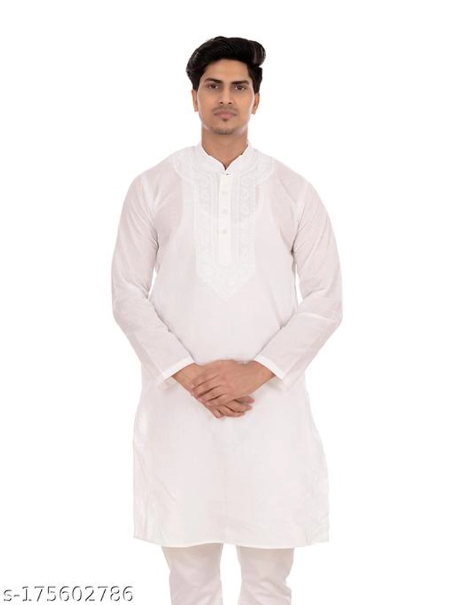 Cotton Blend Kurta for Men (White, M)