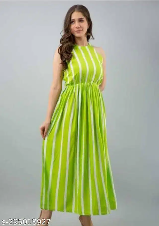 Viscose Rayon Striped Gown for Women (Green, S)