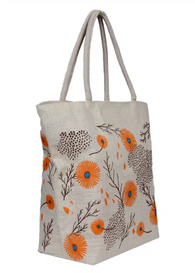 Strips Jute Reusable Bag Heavy Duty Grocery Vegetable Shopping Bag (White, Medium) (SC-033)