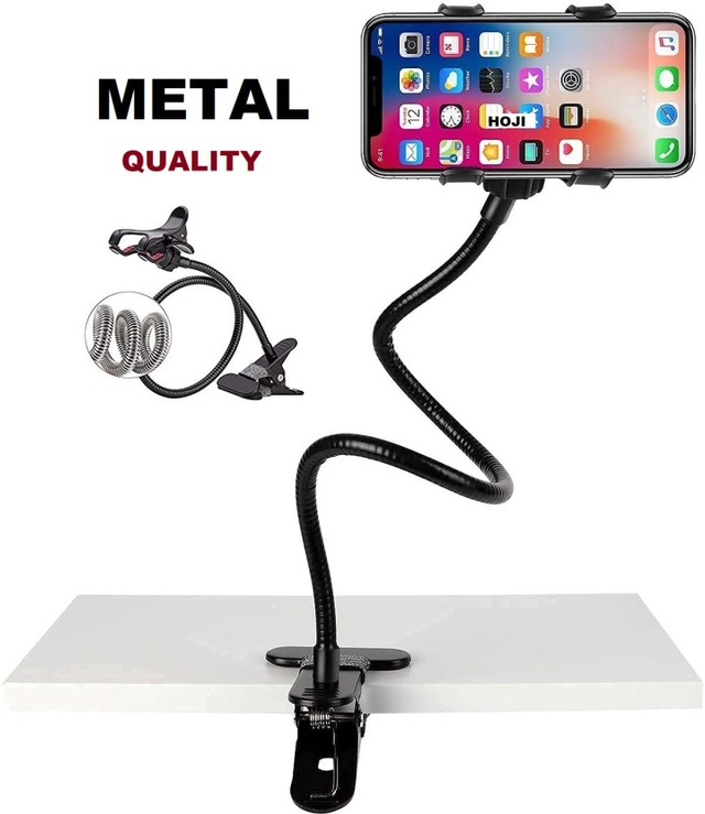 Mobile Stand Holder Metal With Heavy Duty Foldable Lazy Bracket Clip Mount (Adjustable)