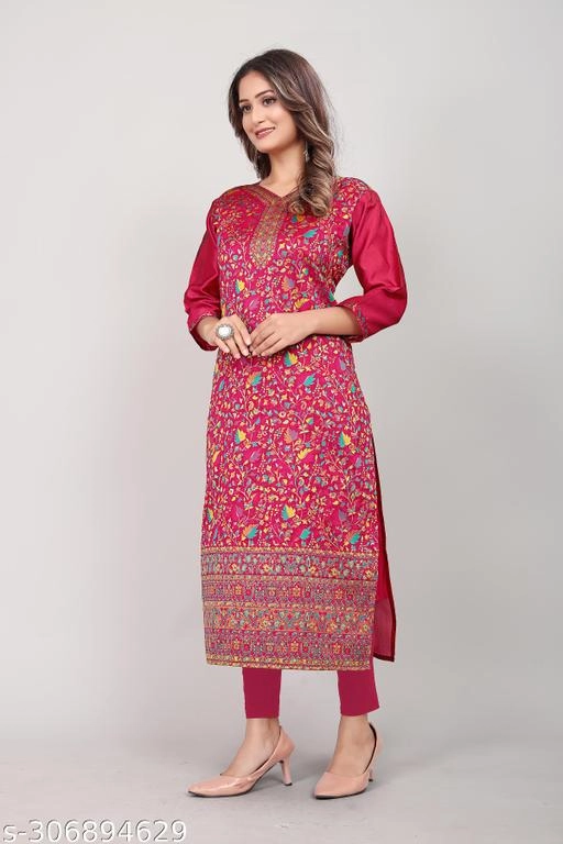 Pashmina Embroidered Kurti for Women (Pink, L)