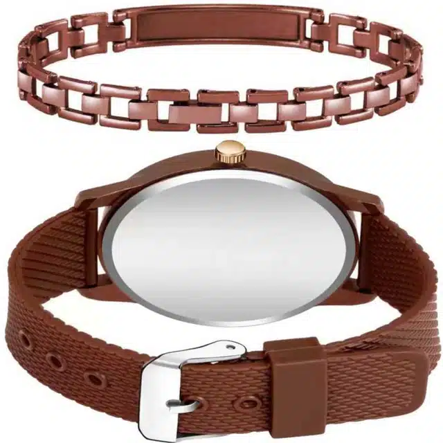 Analog Watch & King Bracelet Set for Men (Pack of 2) (Brown, Free Size) (H20)