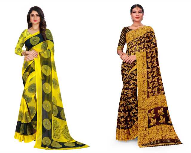 Trendy Georgette Saree With Blouse Piece For Women (Pack Of 2) (Multicolor, 6.3 m) (M-3034)