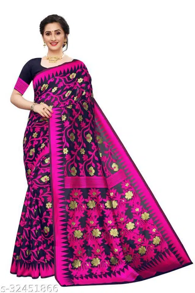 Saree with Unstitched Blouse (Pink, 6.1 m)