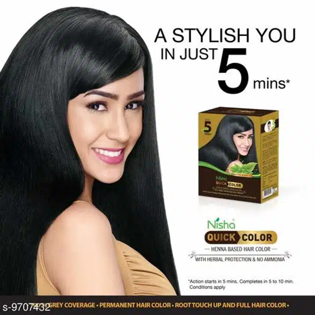 Nisha 5 Min Quick Henna Powder Hair Color (Natural Black, 60 g) (Pack of 3)