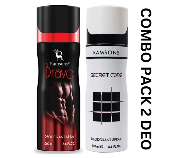 Ramsons Bravo with Secret Code Deodorant for Men (200 ml, Pack of 2)