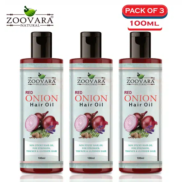 Zoovara Red Onion Hair Oil for Hair Growth (Pack of 3, 100 ml)