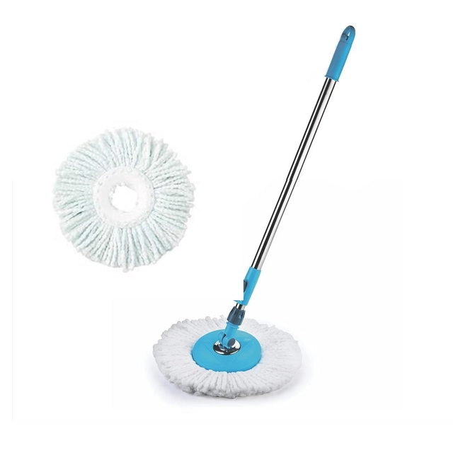 Stainless Steel Spin Mop Rod Set with 1 Refill (Blue & White, Set of 2)