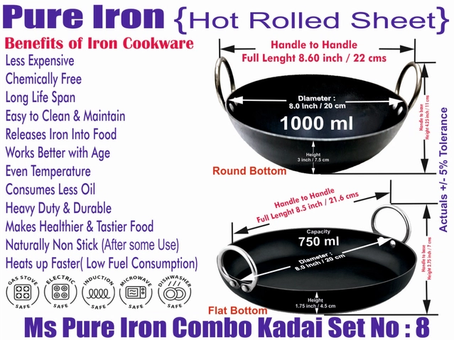 Iron Non Coated Kadai (Black, 1 L) (Pack of 2)