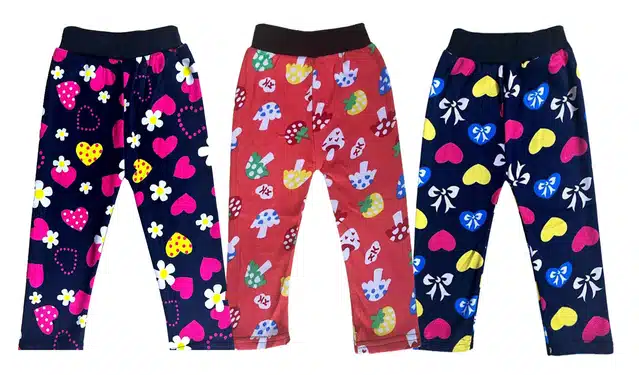 Fleece Printed Tights for Girls (Pack of 3) (Multicolor, 0-3 Months)