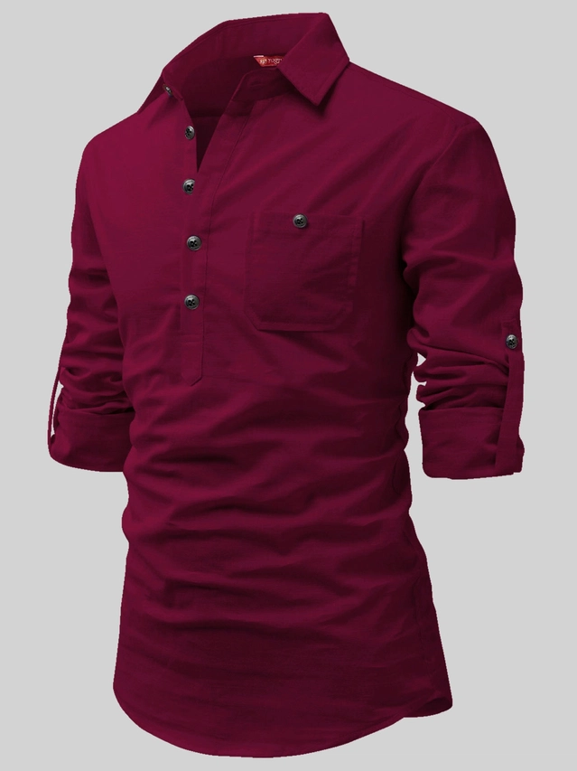 Cotton Solid Kurta for Men (Maroon, S)