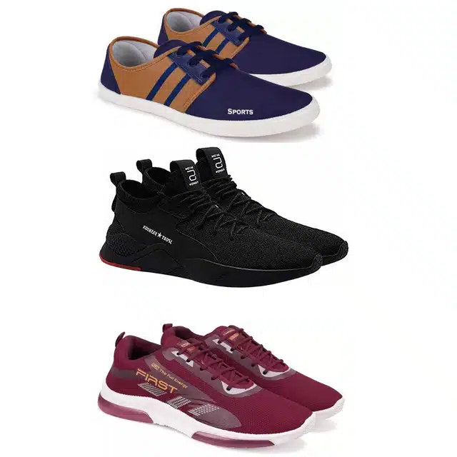 Men's Lace Up Lightweight Sports Shoes (Combo of 3) (Multicolor, 9)