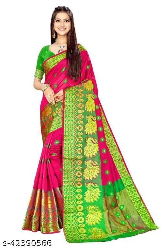 Saree with Unstitched Blouse (Pink, 6.3 m)