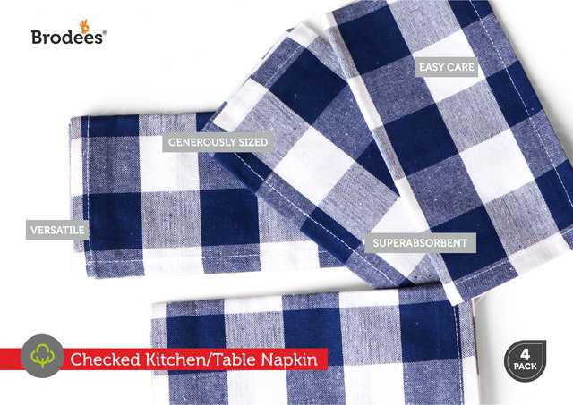 Brodees Cotton Check Kitchen Table Napkin (Pack of 4, Blue and White) (RI-6)
