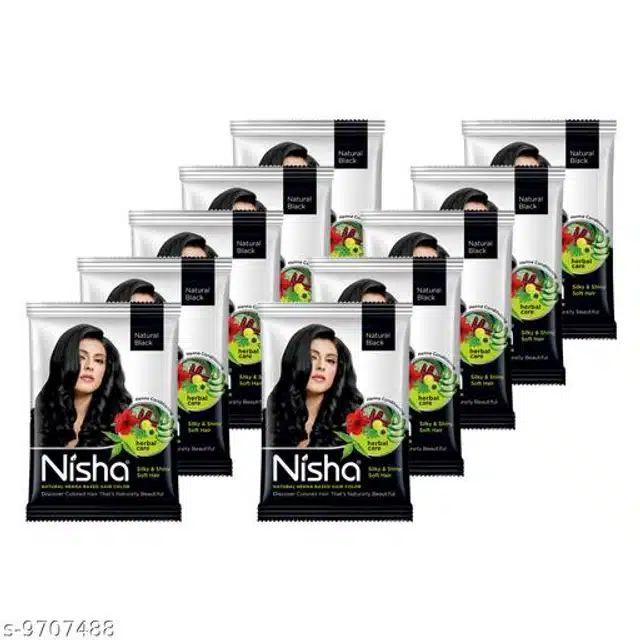 Nisha Natural Henna Powder Hair Color (Black, 10 g) (Pack of 10)