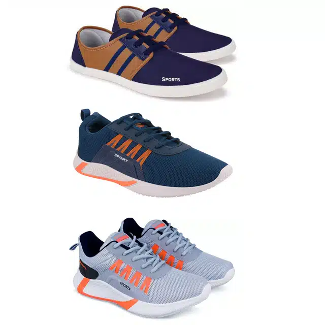 Men's Lace Up Lightweight Sports Shoes (Combo of 3) (Multicolor, 8)