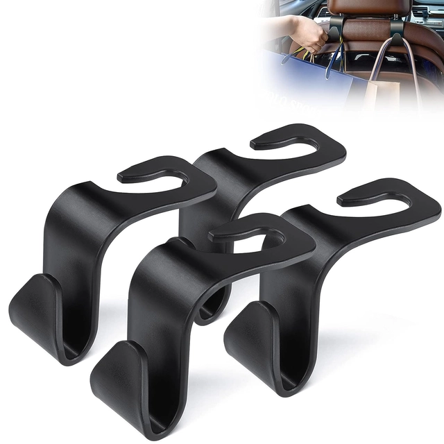 Plastic Car Backseat Headrest Hook (Black, Pack of 4)