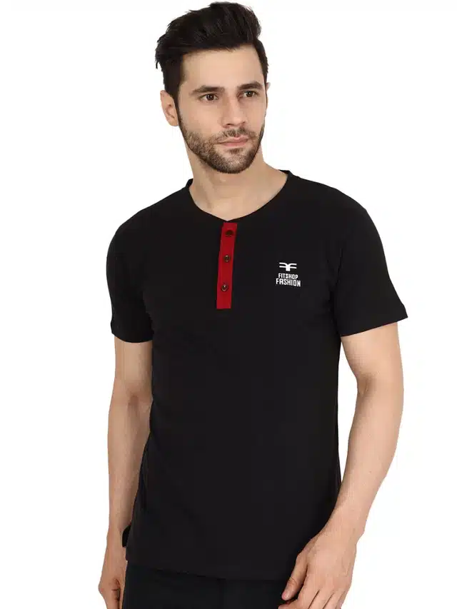 Half Sleeves Solid T-Shirt for Men (Black, M)
