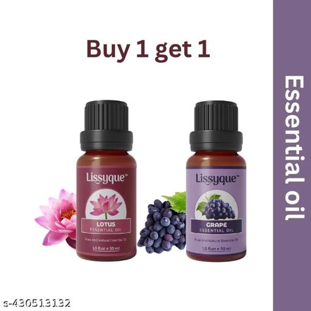  Lissyque 100% Pure & Natural Lotus Essenatial Oil 30ml & Grape fruit Essentail Oil 30ml For Hair Re-Growth, Hair Loss, Pimple care, Acne and Scars Removal, Natural Bath, Aromatherapy essential Oil Combo 30ml ( Pack of 2)