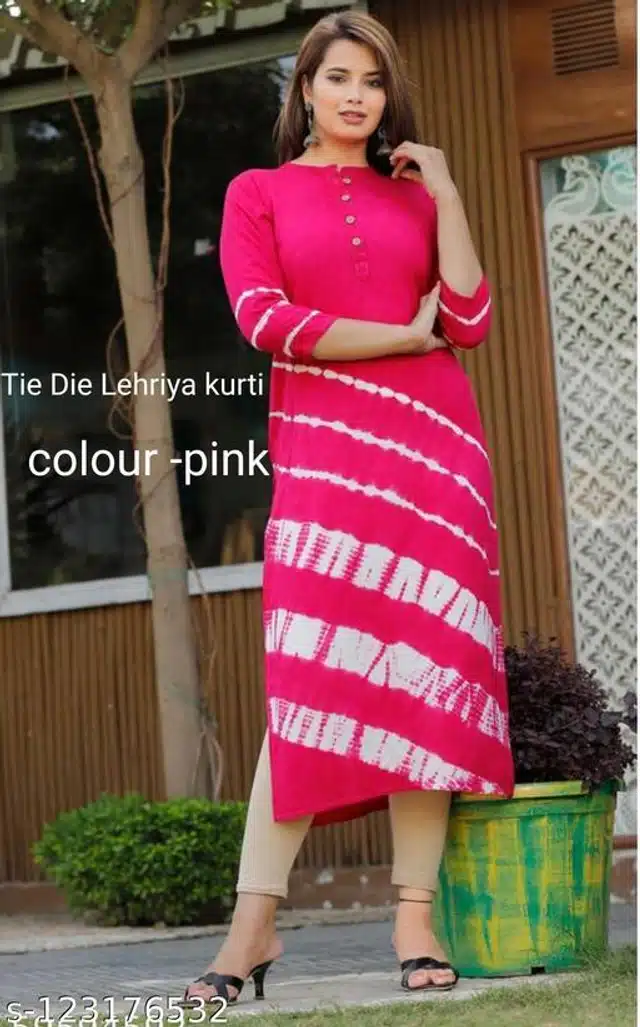 Rayon Kurti for Women (Pink, XL)