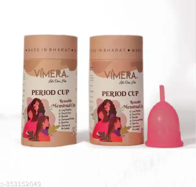 Vimera Silicone Women Menstrual Cups with Pouch (Assorted, M) (Pack of 2)