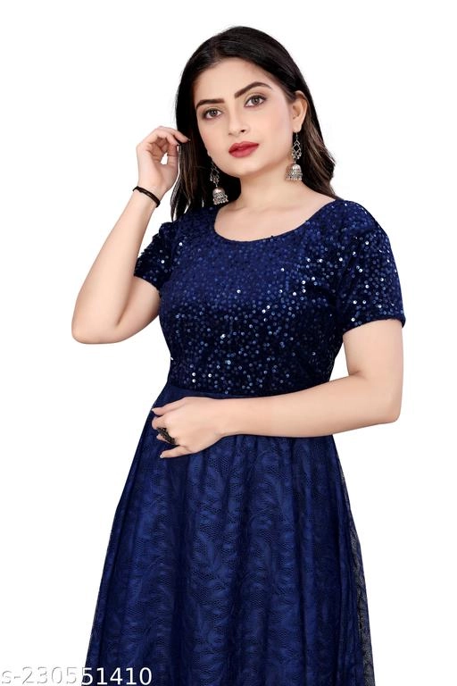 Georgette Embellished Gown for Women (Blue, S)