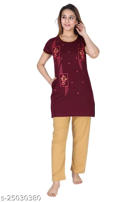 Woolen Nightsuit for Women (Wine, M)