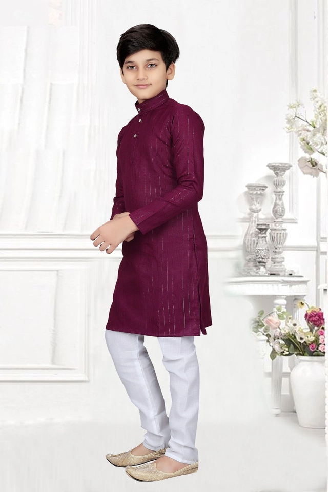 Cotton Full Sleeves Kurta with Pyjama for Boys (Purple & White, 3-5 Years)