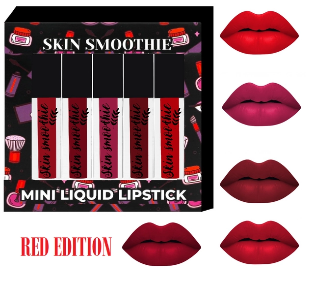 Skin Smoothie Velvet Matte Waterproof Mini Liquid Lipsticks (Multicolor, Pack of 5)