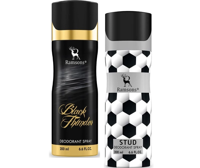 Ramsons Black Thunder with Stud Deodorant for Men (200 ml, Pack of 2)